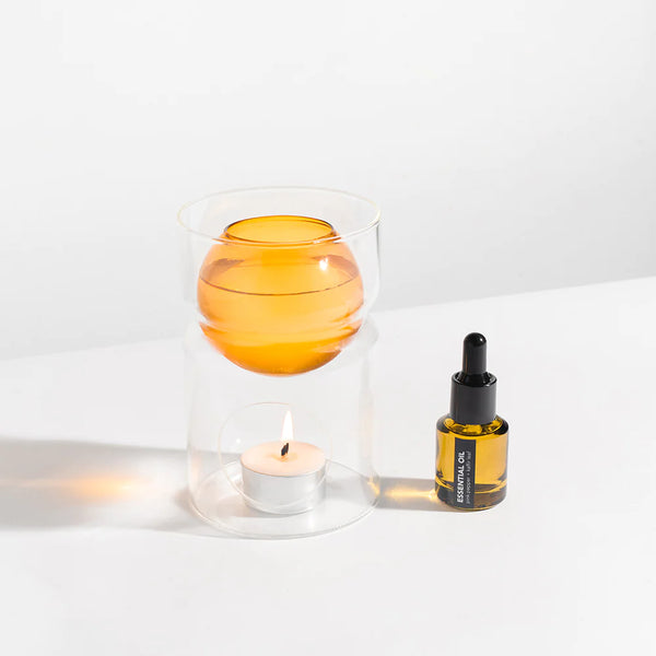 Oil Burner + Tea Light - Amber + Clear