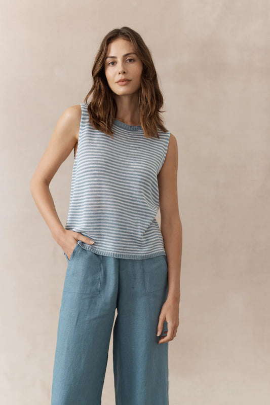 Stripe Spring Kint Tank - Pacific Blue