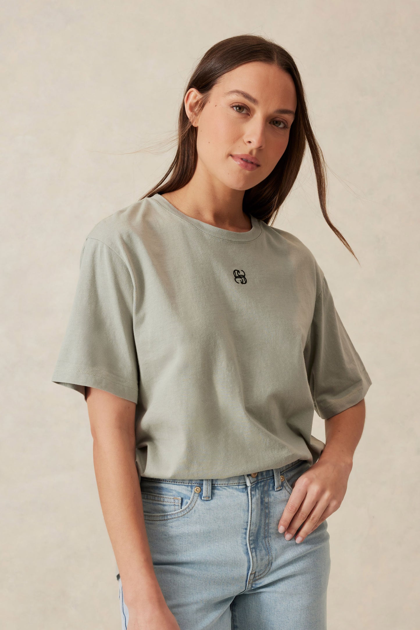 Longline Step Hem Tee - Sage