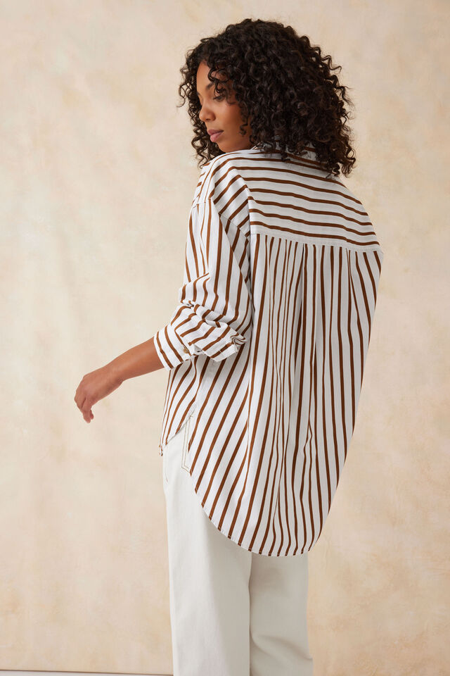 Oversized Poplin Shirt - Choc Stripe