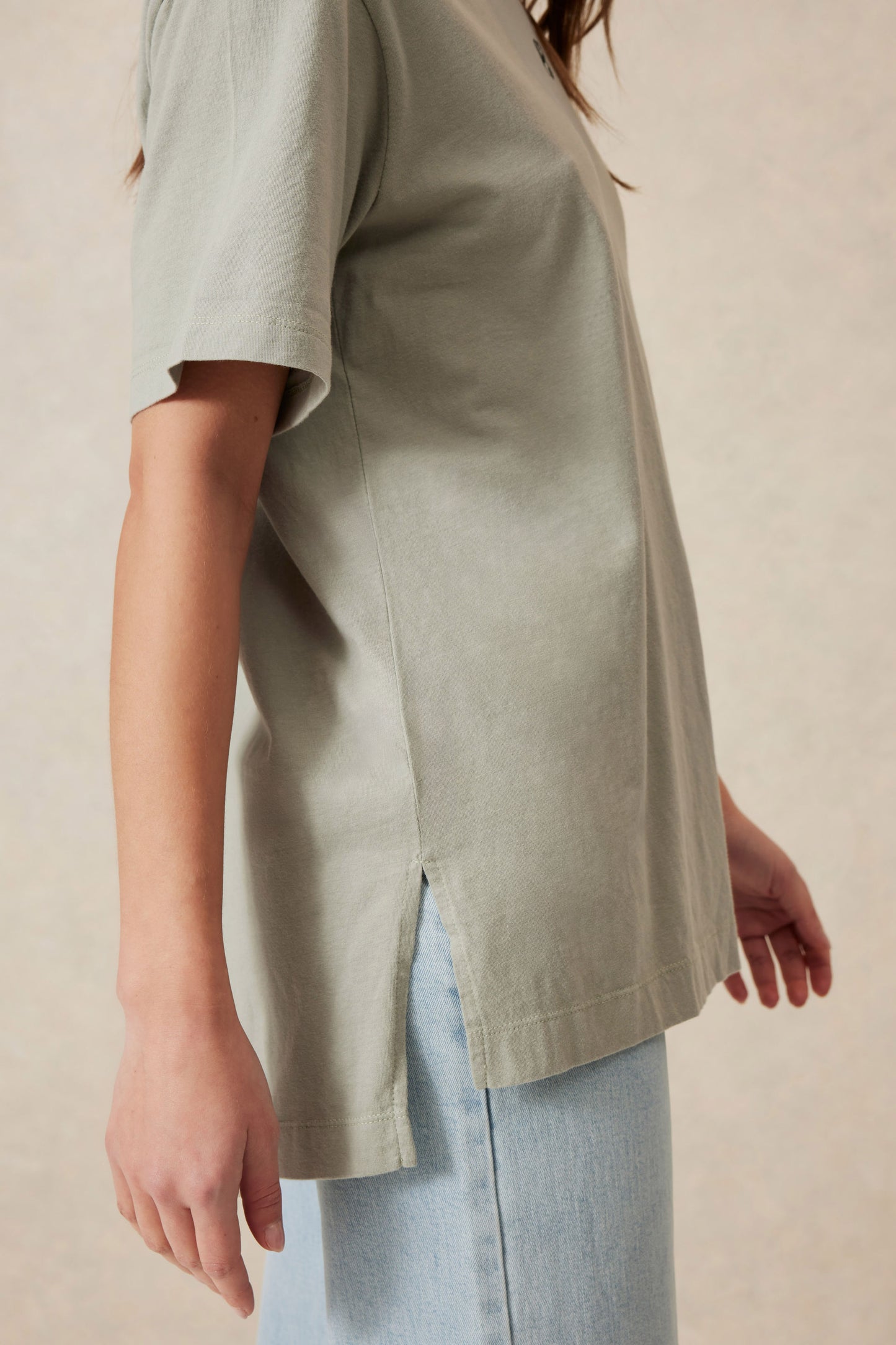 Longline Step Hem Tee - Sage