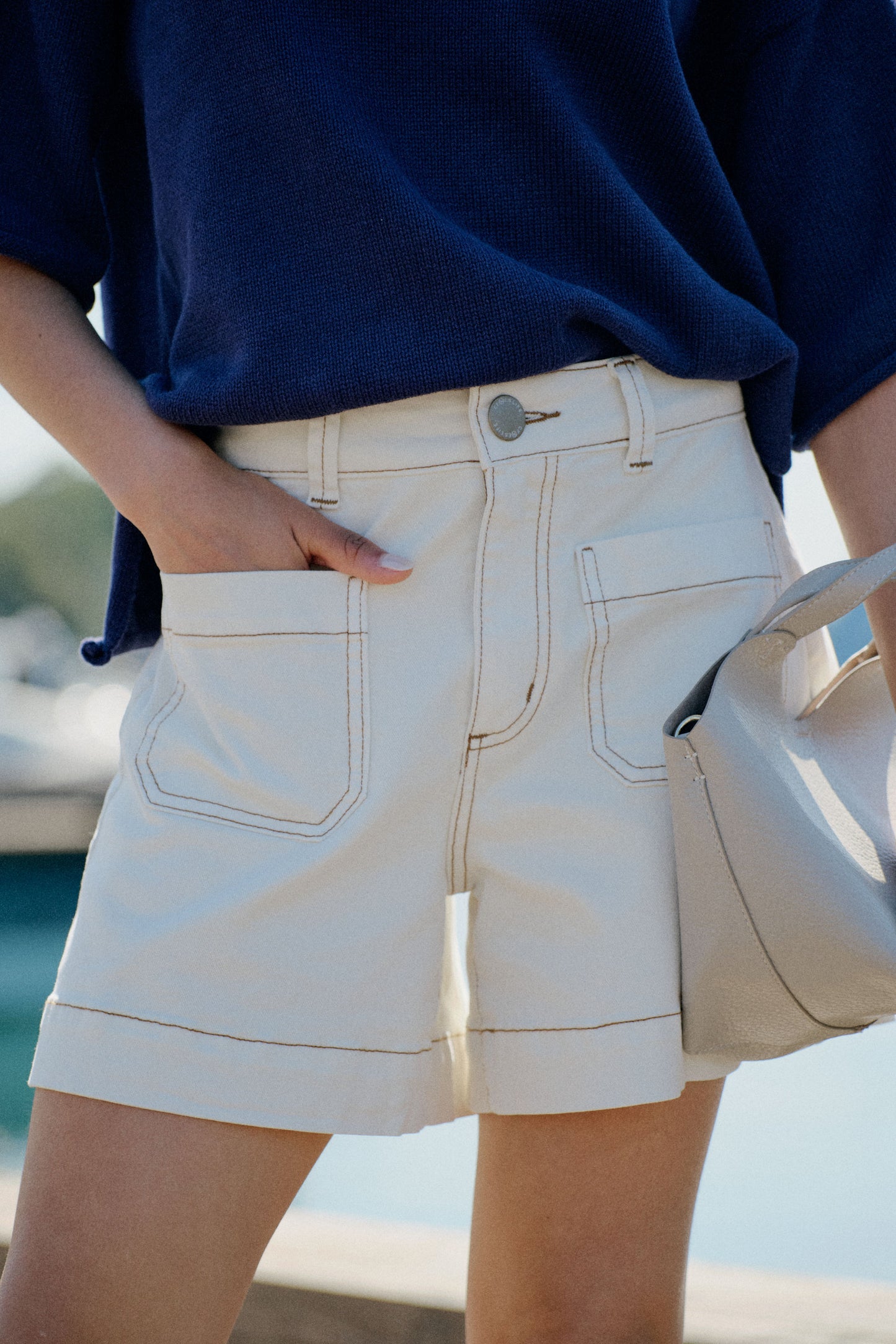 Denim Patch Pocket Short - Eggshell