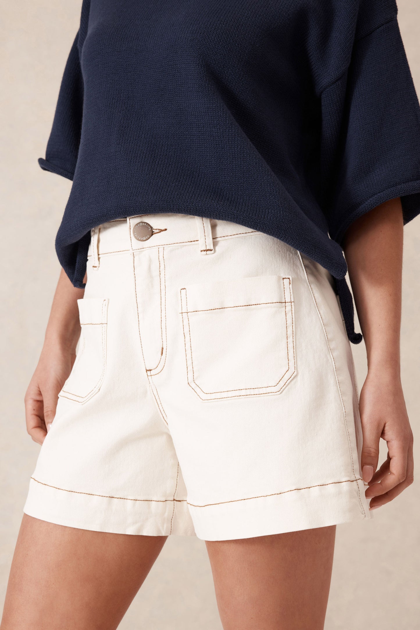 Denim Patch Pocket Short - Eggshell