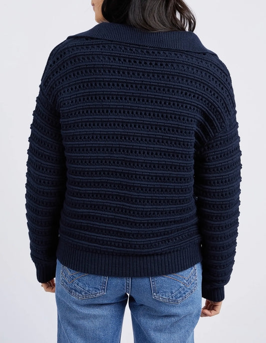 Linden Open Collar Knit Dark Sapphire