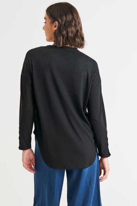 Malika Ribbed Long Sleeve Tee Black