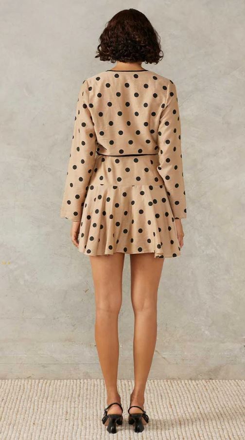 Lucinda Mini Dress Mocha Polka Dot