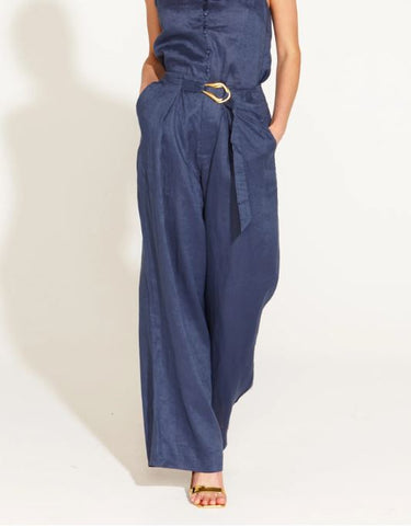 A Walk in the Park High Waisted Belted Wide Leg Pant Navy