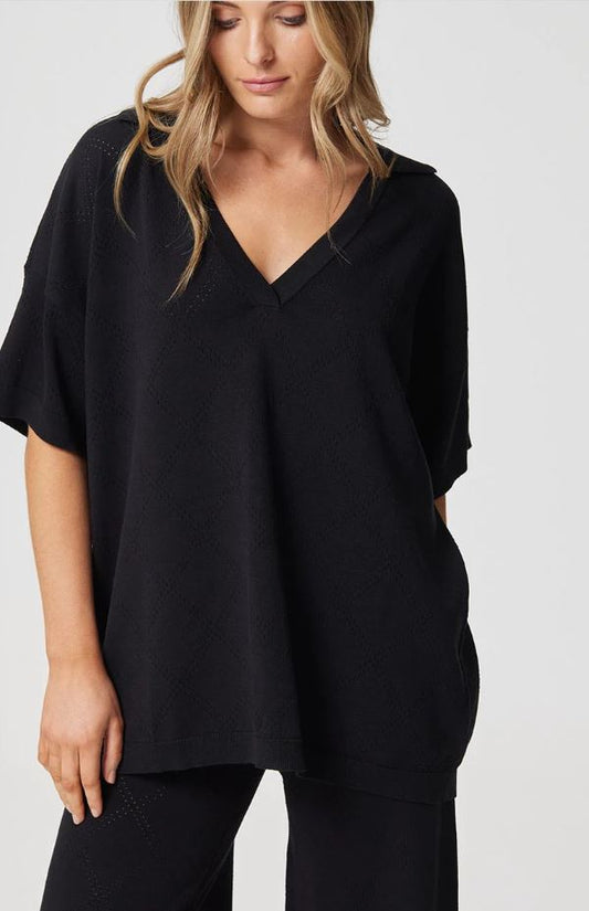 Zarelle Collared Tee Black Knit