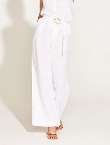 A Walk in the Park High Waisted Belted Wide Leg Pant White