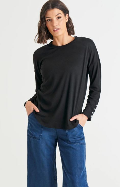 Malika Ribbed Long Sleeve Tee Black