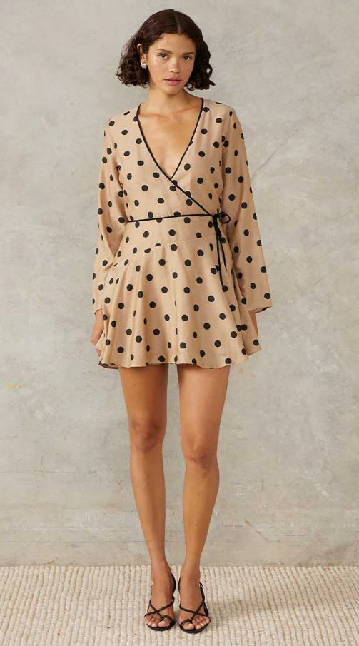 Lucinda Mini Dress Mocha Polka Dot