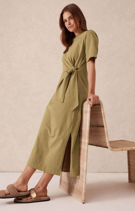 Tie Midi Tee Dress Fig Green