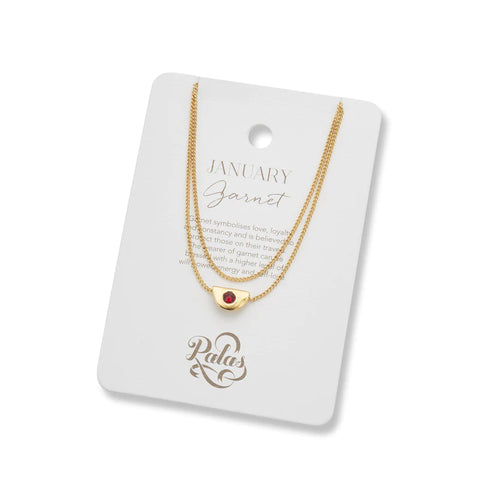 January garnet birthstone necklace 18k gold plated