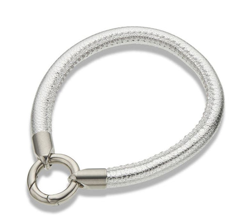 Palas Silver Leather Ring Clasp Bracelet