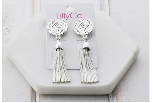 LillyCo Pattern Disc & Tassel Earring