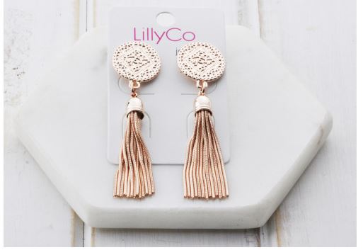 LillyCo Pattern Disc & Tassel Earring