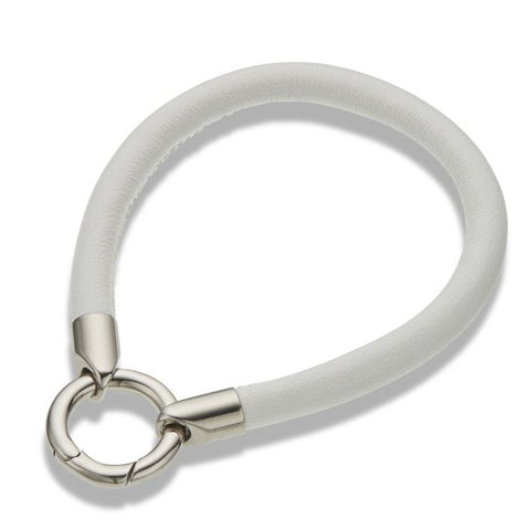 Palas White Leather Ring Clasp Bracelet